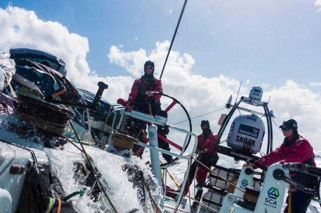 Onboard Team SCA - Wind and big waves. Team SCA are sending it fast and in the right direction - Leg five to Itajai - Volvo Ocean Race 2015 © Anna-Lena Elled/Team SCA